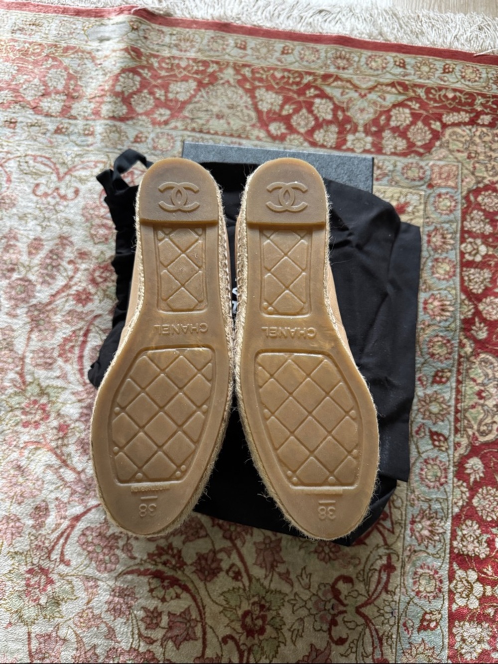 CHANEL Beige Leather Espadrilles with Black Toe Cap - Picture 3 of 6